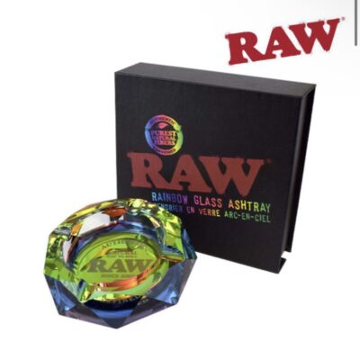 RAW RAINBOW GLASS ASHTRAY (“The RAW Glass Ashtray will be the star of your next smoke sesh! These beautiful prism diamond-facet cut ashtrays can take you on a bright rainbow journey… or to the dark side. May only the finest ash rest in these beautiful pieces of art! NO SCHWAG PLEASE! Available in Rainbow and the Dark Side” )