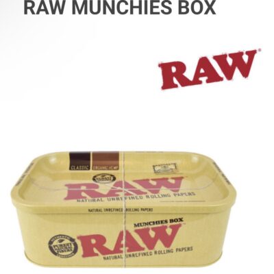 RAW MUNCHIES BOX (“Is your rolling setup too big? Do you get yelled at for leaving all of your rolling supplies around the house? We created the deep dish RAW Munchies Box with a small rolling tray on top and storage underneath to store all your swag. You can’t play until you put your sheet away! SOLD INDIVIDUALLY” )