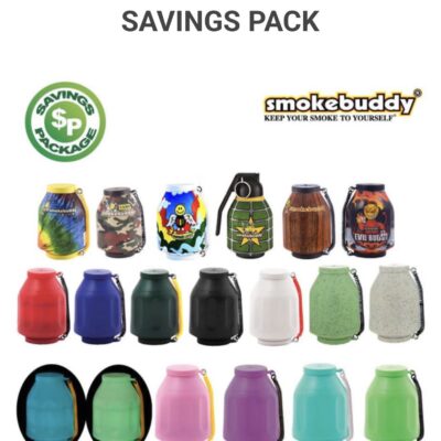 SMOKEBUDDY ASSORTED (“Assortment Package Includes 1 of each colour: Black Blue Camo Cares Eco Green Eco White Evil Glow Blue Glow White Green Grenade Lime Pink Purple Red Teal Tie Dye White Wood” )