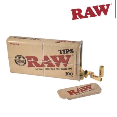 RAW TIPS – PRE-ROLLED IN ROLLED TIN (“Pre-rolled Chlorine & Chemical free 100 Tips/Tin 6 Tins/Box” )